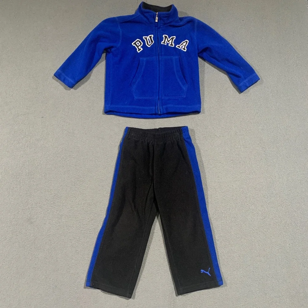 Puma Boy's Size 2T Fleece Tracksuit Set Blue Sweatshirt Pants